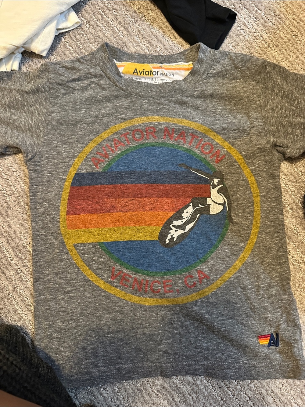 Aviator Nation Gray Kids Short-Sleeve Tee with Rainbow Circle Puffin Graphic